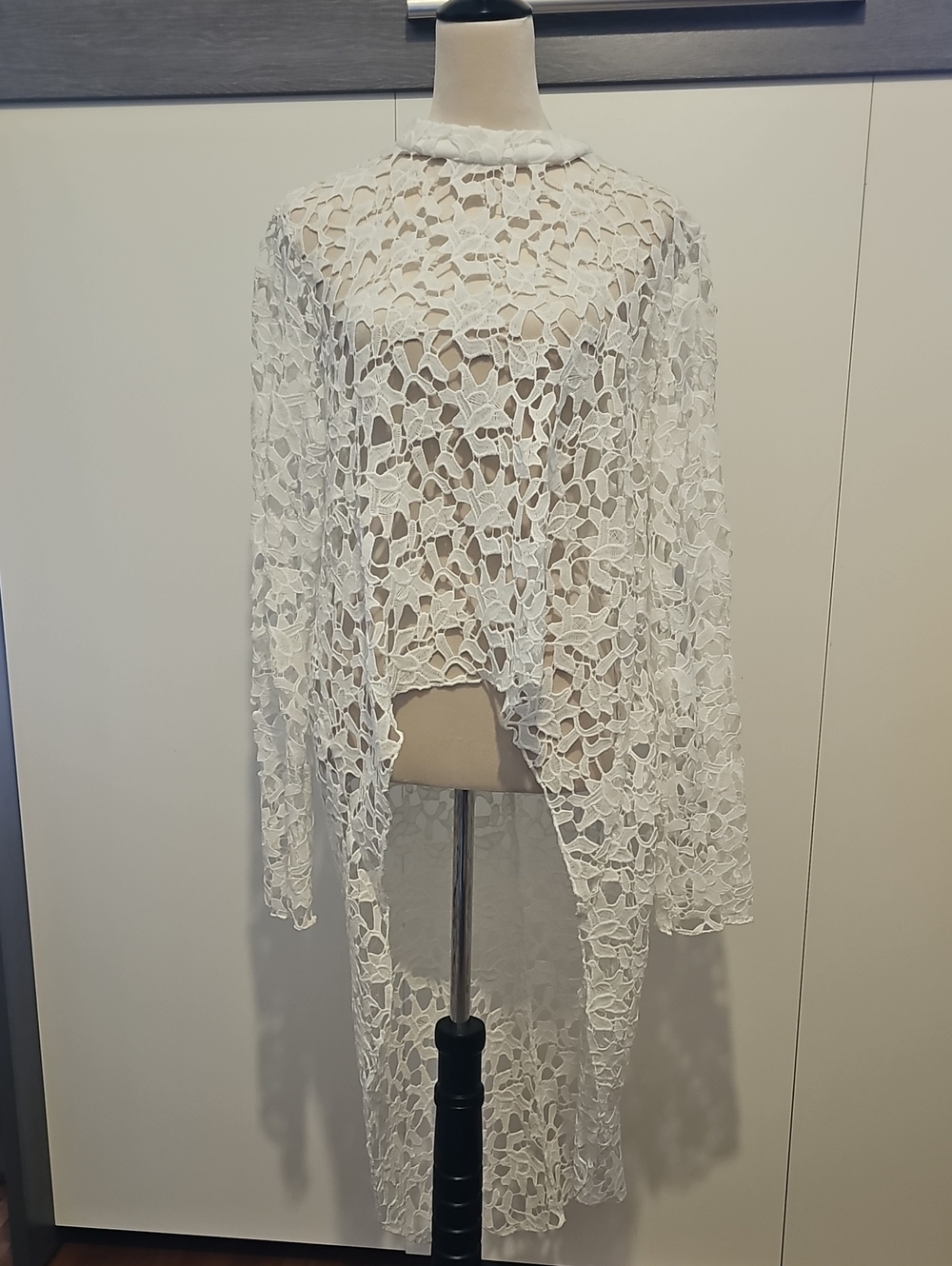 Sheer White Floral Lace High-Low Tunic - Women